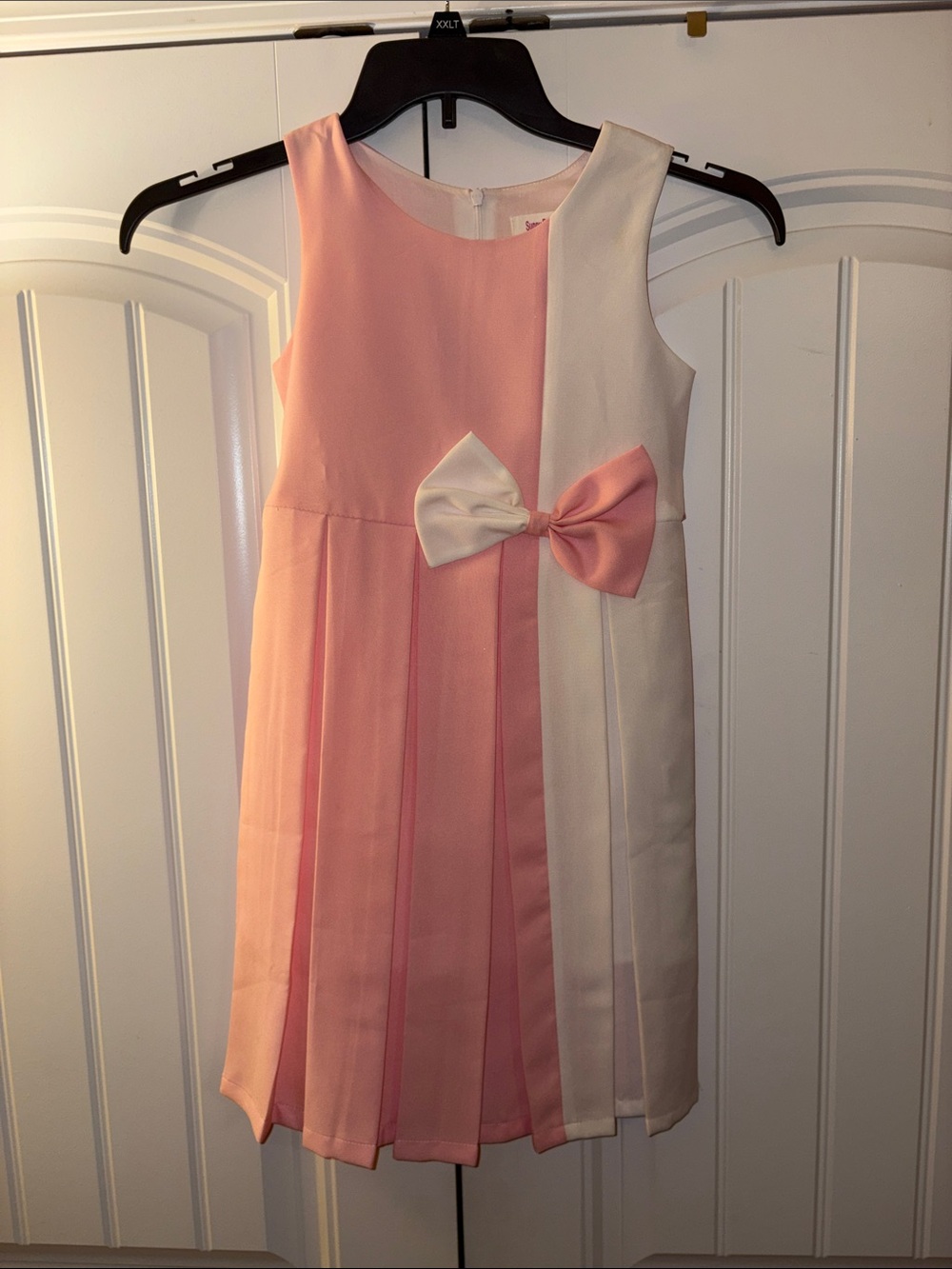 Girls' Two-Tone Pink & Cream Bow Dress